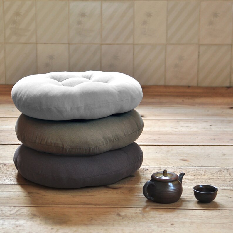 Washed Linen Round Cushions Handmade Chair Pads Floor Etsy