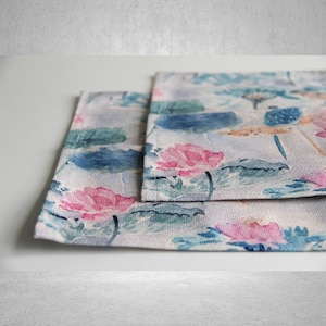 Watercolor Lotus Pool Chinoiserie Table Placemats Sets 12”x18”/ 14”x20” - Cloth Placemats 30x45 cm/ 35x50cm Table Dinning Mats, Table Linens