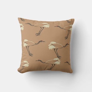 Clay / Bumblebee Cranes Throw Pillow Cover - Japanese Style Decor Cushion Cover, Chinoiserie Oriental Birds 18x18 20x20 24x24 Pillow Case