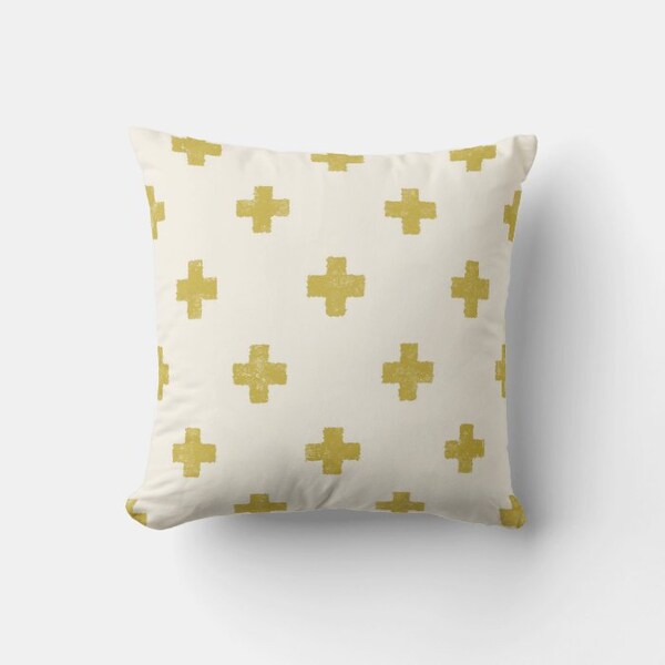 Citrine/ Carbon with Cream Beige Background Kilim Rustic Crosses Throw Pillow Cover - Plus Geo Scandi Cushion Cover 18"x18" 20x20 45x45cm