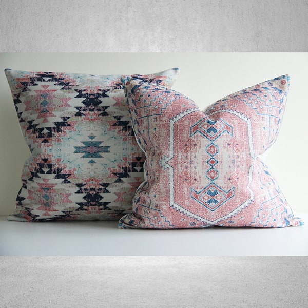 Pink Southwestern Throw Pillow Cover 18x18 20x20 45x45cm - Kilim Geometric Pillow Case, Modern Boho Decorative Cushion Cover, Pink Boho Geo