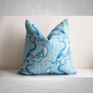 Tijger en pauw lichtblauwe sierkussenhoes - vogel decoratieve elegante kussenhoes, dier lumbale / vierkante kussensloop 12 x 20 20 x 20 26 x 26