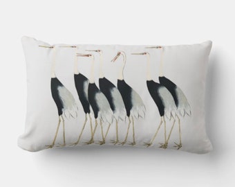 Cranes in Grey Background Throw Pillow Cover - Japanese Style Decor Cushion Cover, Birds Pillow Case 12x20 50x30cm 16x24 Lumbar Pillow Cover