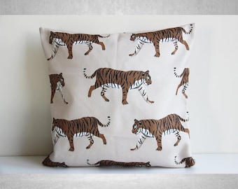 Sequin Pillow Case 18x18 Tiger in tropical jungle design by Maru Cat Kitty Feline Animal lovers Tiger print Animals print