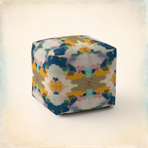 Navy Orange Abstract Decorative Unstuffed Bean Bag Cube Cover  - Washable Pouf Cover for Living Room, Extra Seating, Ottoman Footstool Cover