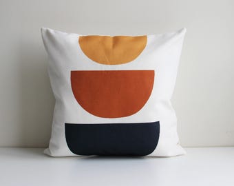 Mid Century Orange Geometric Throw Pillow Cover - Modern Boho Decor, Bright Maximalist Print