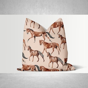 Brown Horse Pattern Farmhouse Throw Pillow Cover - Equestrian Decor Cushion Cover, Horse Riding Equestrian 18x18 20x20 16x16 Pillow Cover