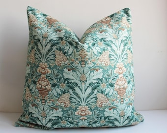 William Morris Floral Pillow Cover, Green Art Nouveau Cushion Cover