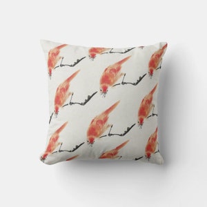 Bird on Top Branch - natuur sierkussenhoes op crèmegrijze achtergrond, chinoise kussenhoes, exotisch decor kussensloop 18 x 18 20 x 20 x 20
