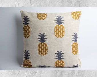 Golden Pineapple Decorative Throw Pillow Covers, Tropical Decor Cushion Covers 18"x18" 20x20, Yellow Pineapples Pillow Cases