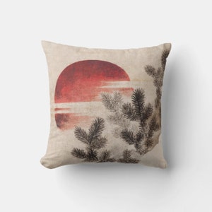 Asian Rustic Style Sun & Pine Branch Throw Pillow Cover - Oriental Art Decorative Cushion Cover, 18x18 20x20 16x16 45x45cm Decor Pillow Case