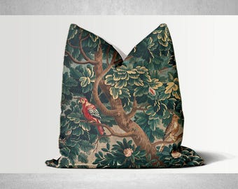 Ancient Art Nouveau Throw Pillow Cover 18x18 20x20 24x24 - Green Tree and Birds