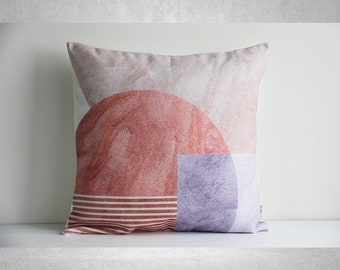 Mid Century Geo Pink Bue Throw Pillow Cover - Abstract Pillow Case Linen with Cotton, 18x18 20x20 45x45cm Decorative Cushion Cover gifts