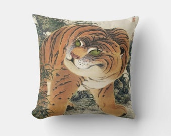 Ancient Chinoiserie Tiger Art Throw Pillow Cover