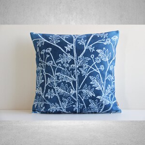Navy Branches Nature Throw Pillow Cover - Nature Plants Decor Cushion Cover, White Blue Throw Pillow Cover 45x45cm 18x18 20x20