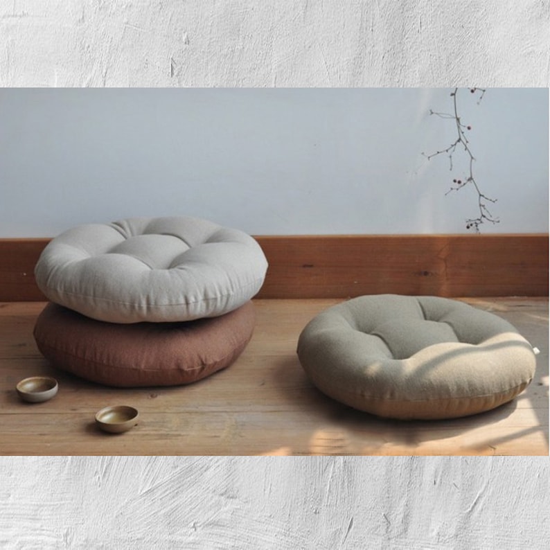 Washed Linen Round Cushions Handmade Chair Pads Floor Etsy