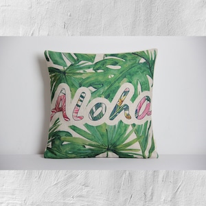 Aloha palm tree leaves decor cushion cover, Tropical decorative pillow cover, Beach style