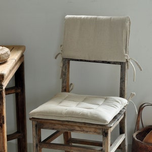 Natural washed linen cotton square chair cushions with ties 16x16 18x18 20x20 back cushion custom sizes chair pads image 2