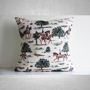 Federa per cuscino con motivo equestre in stile fattoria - Federa per cuscino con motivo equestre, alberi e natura, 18x18, 20x20, 16x16