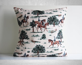 Farmhouse Equestrian Throw Pillow Cover - Equestrian Decor Cushion Cover, Trees Nature Equestrian 18x18 20x20 16x16 Pillow Cover