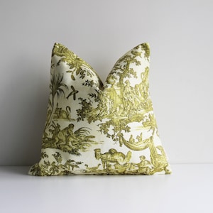 Mustard Toile de Jouy Decor pillow cover - Les quatres parties du monde Pillow cover , 18x18 /45x45cm 20x20 / 50x50cm Decor Cushion Cover