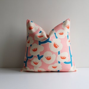 Pink Bindweed Flower Branch Throw Pillow Cover - Nature Flowers Decor Cushion Cover, Tropical Blue Floral 18x18 20x20 16x16 Pillow Cover