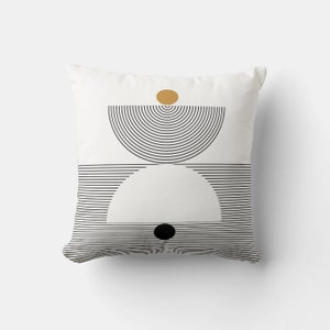 Minimalist Mid Century Modern Art Throw Pillow Cover - Geometric Cushion Cover Linen Cotton, Black White Decor Pillow Case 18x18 24x24, Gift