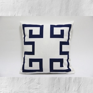 Navy Greek key throw pillow cover, Geometric decorative cushion cover, 18x18 20x20 Decor pillow case, Custom pillow, Housewarming Gifts