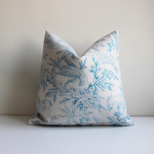 Rustic Toile de Jouy Birds Farmhouse Throw Pillow Cover - French Country Style Cushion Cover, Blue Decor Pillow Case 20x20 50x50cm 18x18