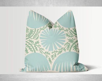 Designer Mint Botanical Pillow Cover - Blue Green Floral Cushion Cover 18x18 45x45cm 20x20 16x16