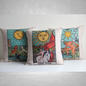 Tarot Decorative pillow cover, The Sun The Moon The Star decor pillow cover Linen with Cotton, 18x18 / 20x20 45x45cm Decor cushion cover