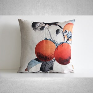 Persimmon Thief Chinoiserie Throw Pillow Cover - Chinoise Exotique Scenic Cushion Cover, Asian Painting 18x18 20x20 Printed Pillow Case