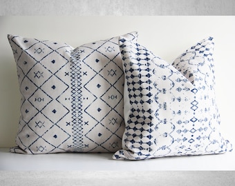 Housse de coussin neutre bleu marine 18 x 18 20 x 20 45 x 45 cm - Taie d'oreiller géométrique bleu marine, housse de coussin décorative bohème moderne, géométrique bohème bleu marine