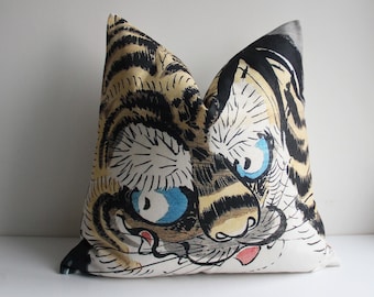 Yellow Tiger Art Throw Pillow Cover – Chinoiserie Decor