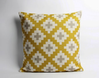 Bright Mustard Kilim Throw Pillow Cover - Geometric Decorative Cushion Cover, Crosses decor pillow case 16x16 18x18 20x20