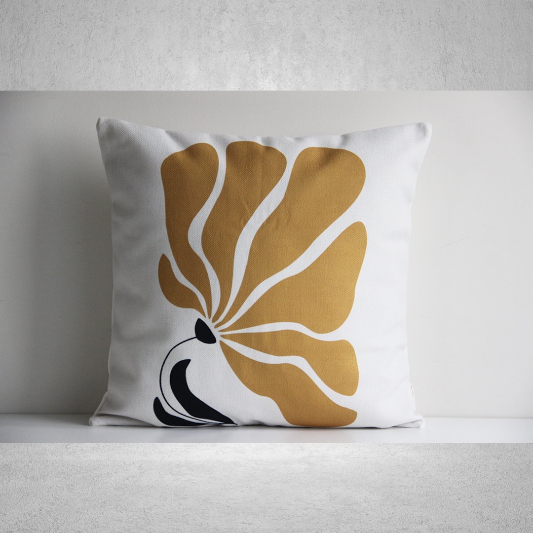 Modern Golden Black Floral Throw Pillow Cover Flower Etsy