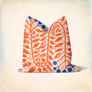 Designer Burnt Orange Floral Throw Pillow Cover - Orange Flower Designer Decor Cushion Cover 18x18 45x45cm 20x20 16x16 Home Decor Gift