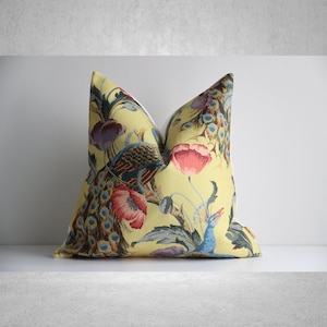 Bold Colors Decor Peacock and Florals Throw Pillow Cover - Exotique Asian Maximalist Cushion Cover, Chinoiserie 18x18 20x20 Pillow Case