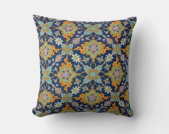 Boho Orange Blue Geometric Throw Pillow Cover - Morocco Decor Pillow Case 18x18 / 45x45cm Decorative Cushion Cover 20x20 16x16