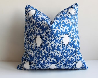 Blue Bamboo Chinoiserie Throw Pillow Cover - Bamboo Decoration Cushion Cover in Blue and White, Old Fashion 18x18 20x20 24x24 Pillow Case