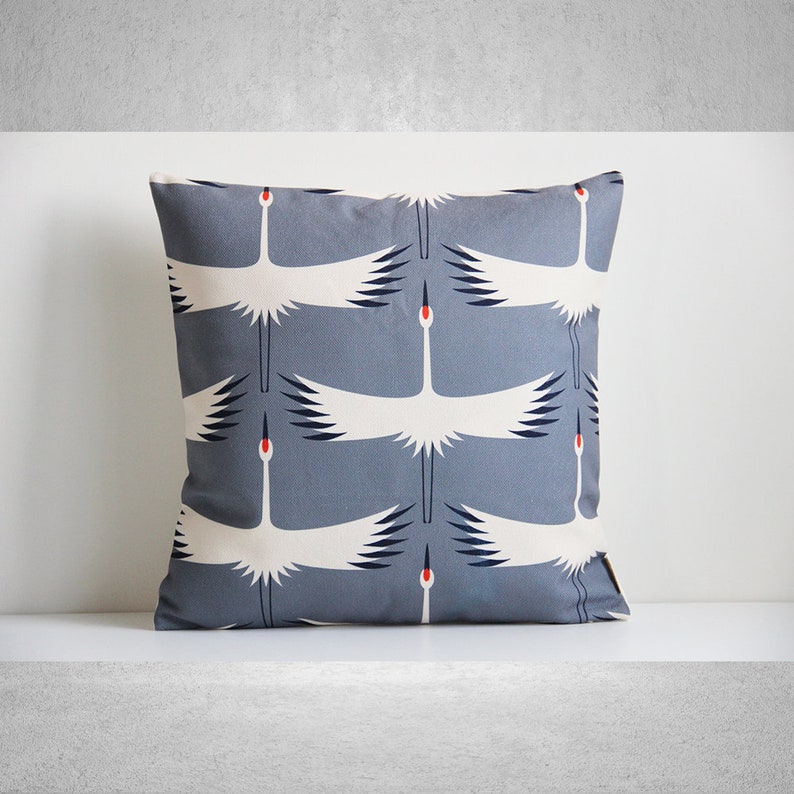 Gray Cranes Throw Pillow Cover Birds Decorative Cushion Etsy