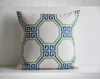 blue and green lumbar pillow