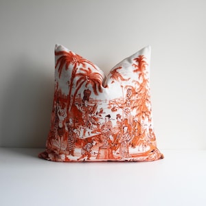 Ancient Acrobatics Show Toile de Jouy Throw pillow cover - Tropical Chinoiserie Pillow cover 18x18/45x45cm 20x20/50x50cm Decor Cushion Cover
