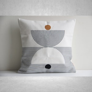 Minimalist Mid Century Modern Art Throw Pillow Cover - Geometric Cushion Cover Linen Cotton, Black White Decor Pillow Case 18x18 24x24, Gift