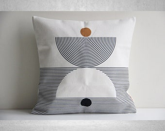 Minimalist Mid Century Modern Art Throw Pillow Cover - Geometric Cushion Cover Linen Cotton, Black White Decor Pillow Case 18x18 24x24, Gift