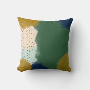 Forests Green Color Blocks Watercolor Throw Pillow Cover - Abstract Decor Pillow Case Linen with Cotton, 18x18 / 45x45cm Decor Cushion Cover