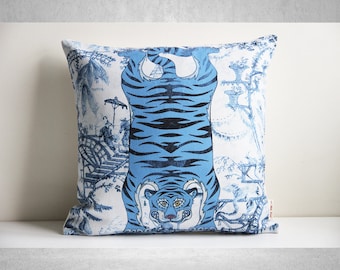 Tiger Chinoiserie Throw Pillow Cover - Animal Decor Cushion Covers