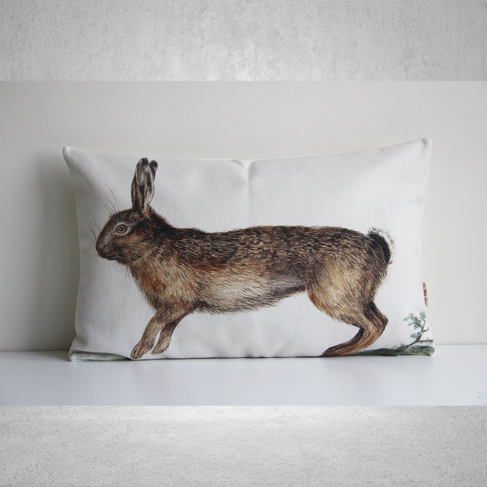 Rabbit Pattern Printed Lumbar Throw Pillow Cover - Bunny Decorative Cushion Cover, Animal Pillow case 20"x12" inch . 50x30cm