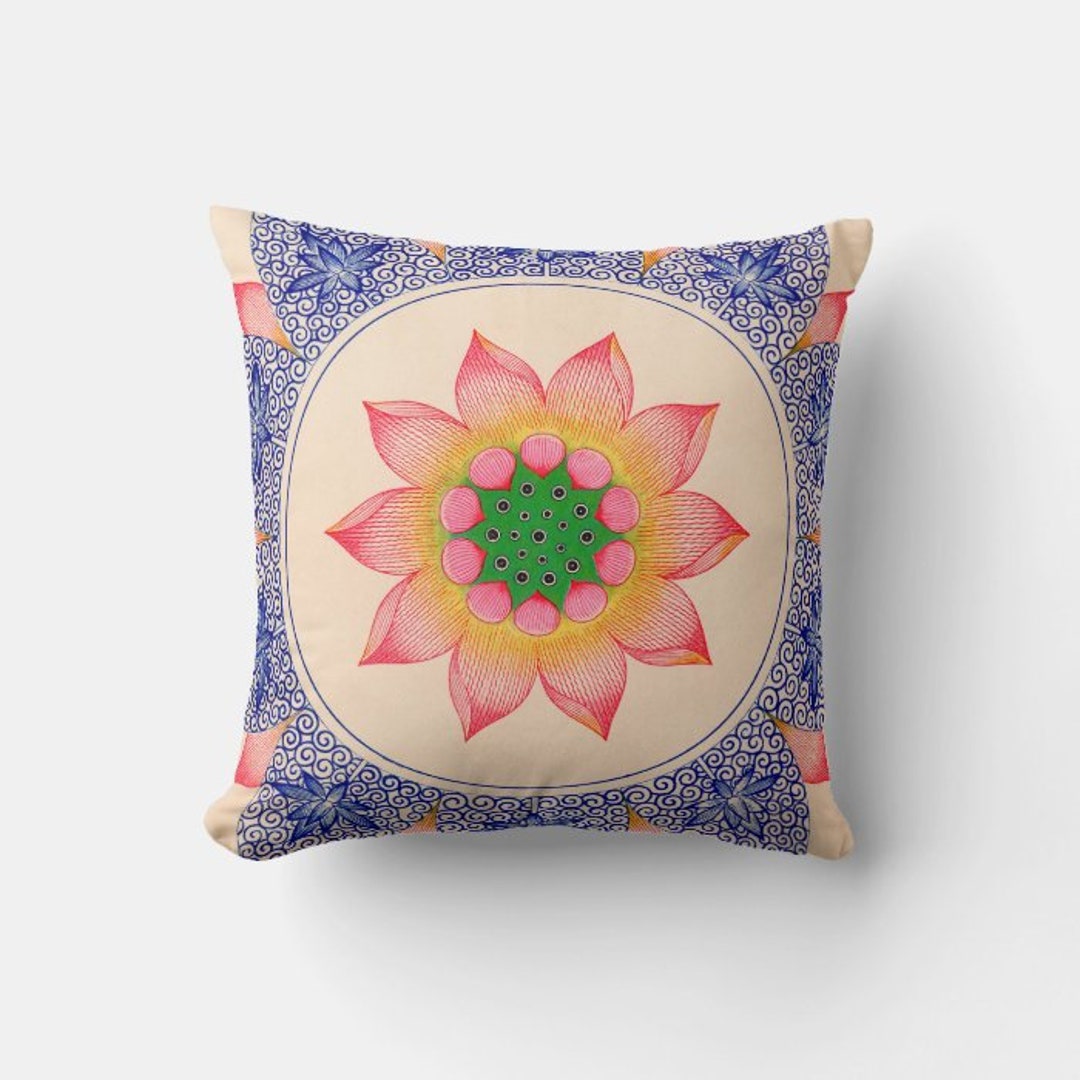 Lotus Chinoiserie Throw Pillow Cover - Oriental Exotique Cushion