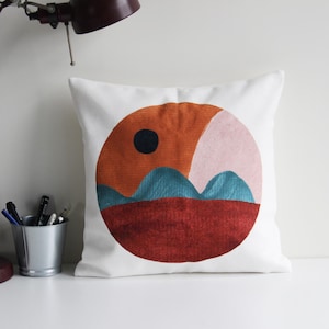 Orange Green Nature View Mid Century Throw Pillow Cover -  Modern Art Pillow Case 18x18 20x20 45x45cm 50x50 Decorative Cushion Cover, gifts